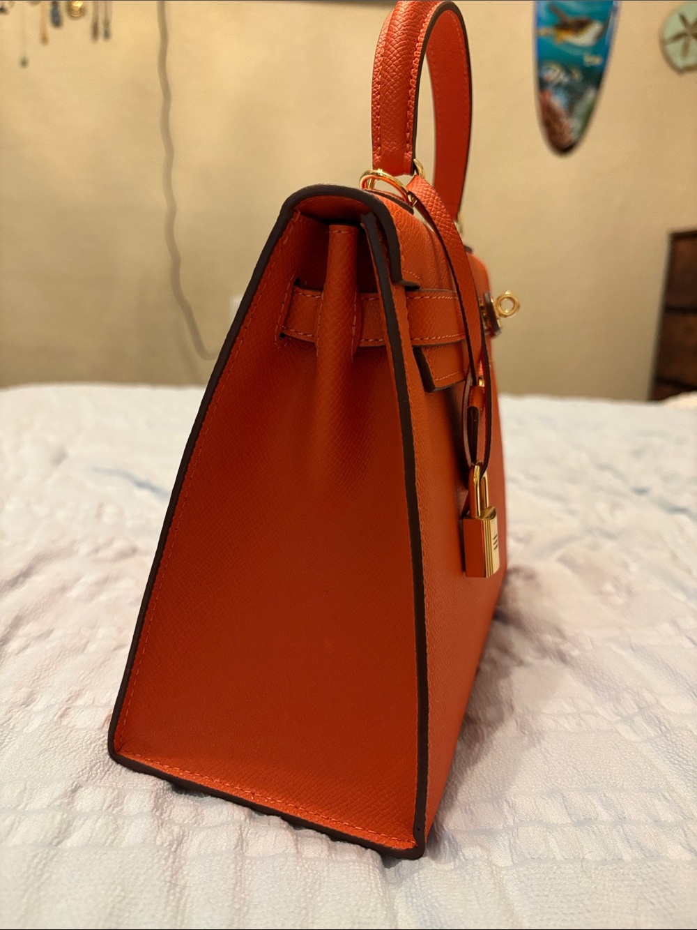 Perfect replica Hermès bag with Orange Top-Handle Satchel with Gold Hardware - Picture 3 of 6